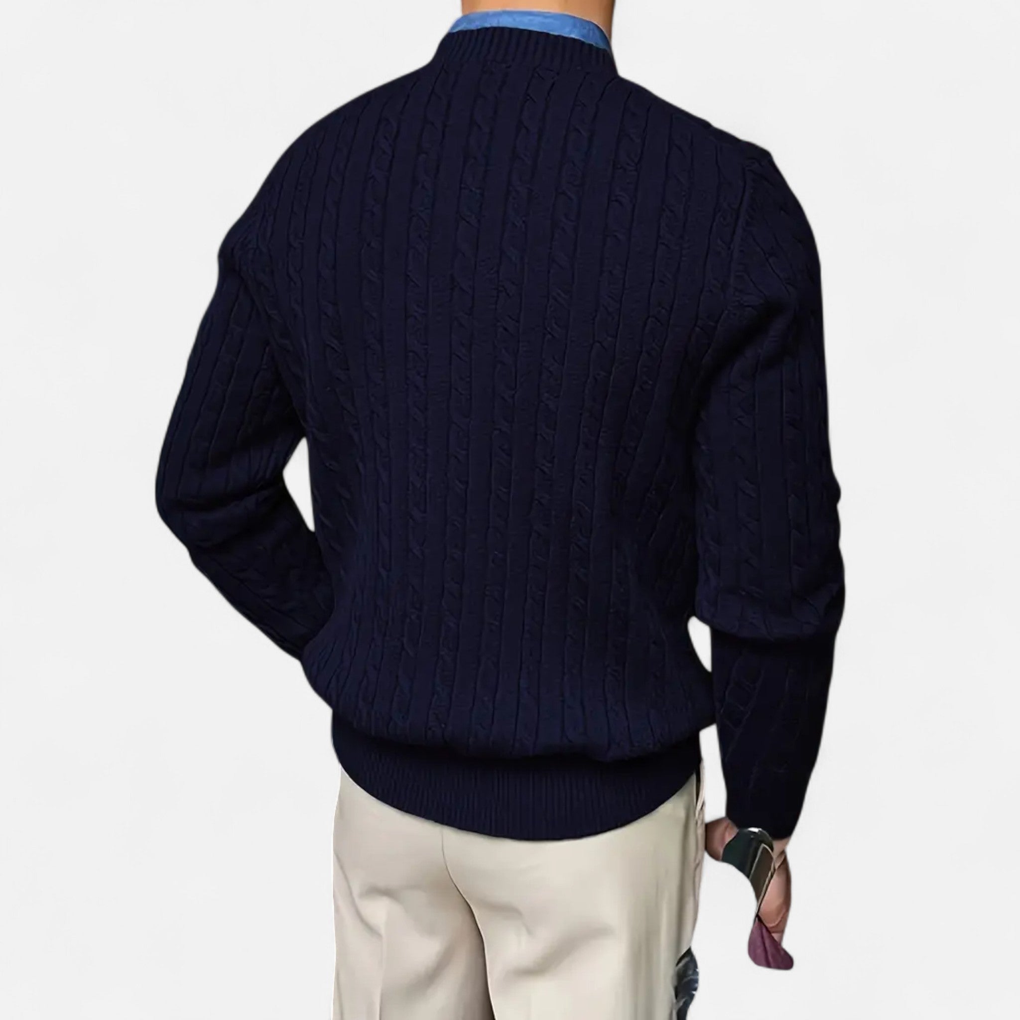 Rocal Outlet | Suéter de punto con cuello redondo y cuerda torsionada para hombre – Jerséi clásico de cable