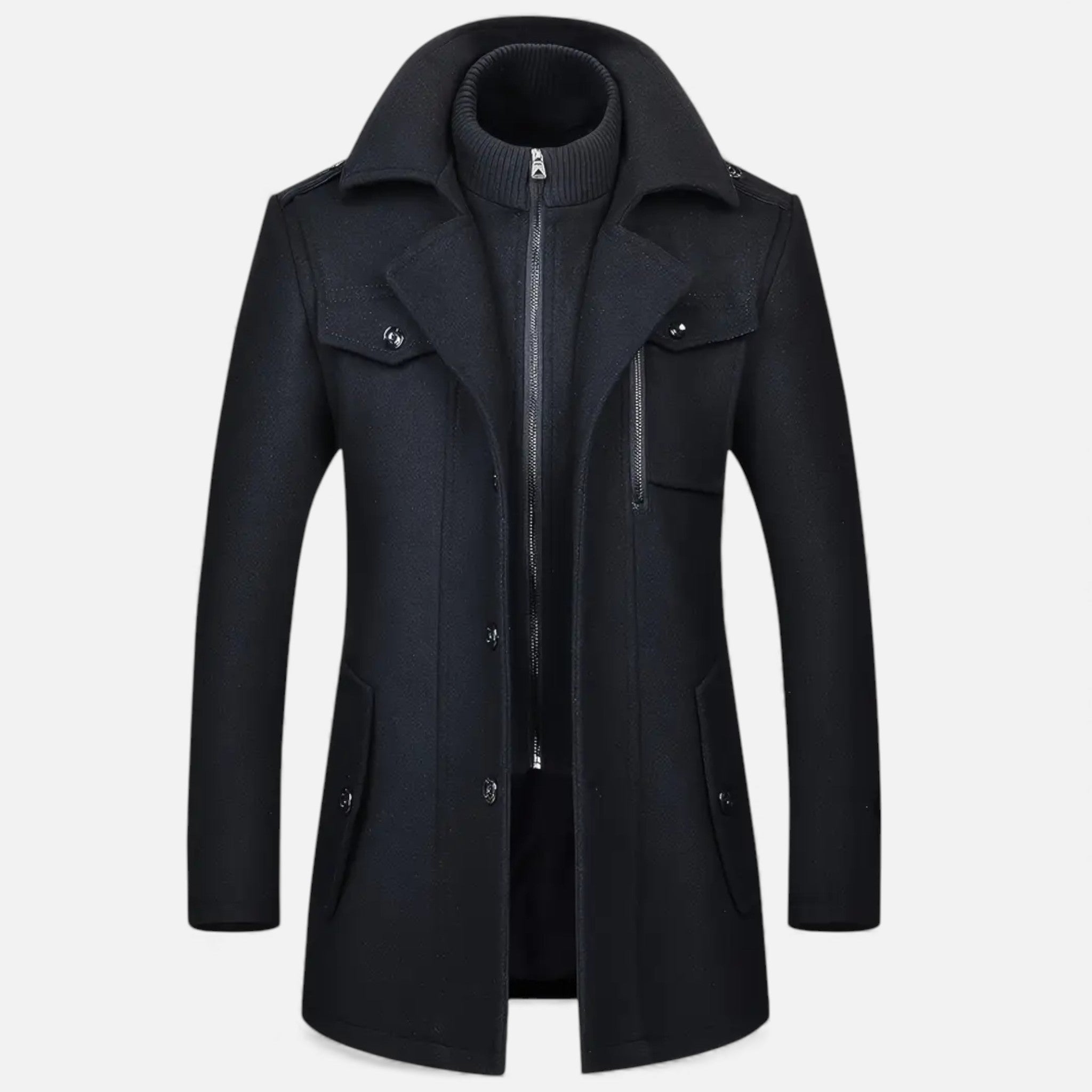 Rocal Outlet | Men’s Long Coat – Vintage Contrast-Collar Elegance