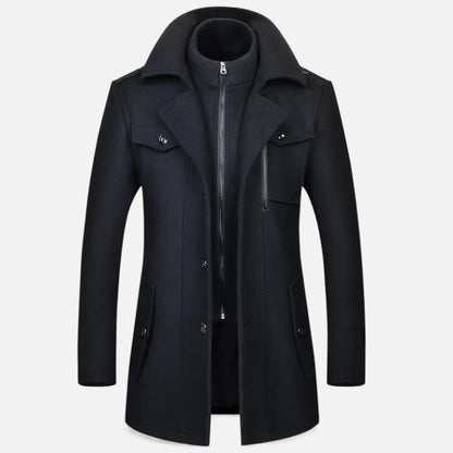 Rocal Outlet | Abrigo Largo de Hombre – Elegancia Vintage con Cuello en Contraste