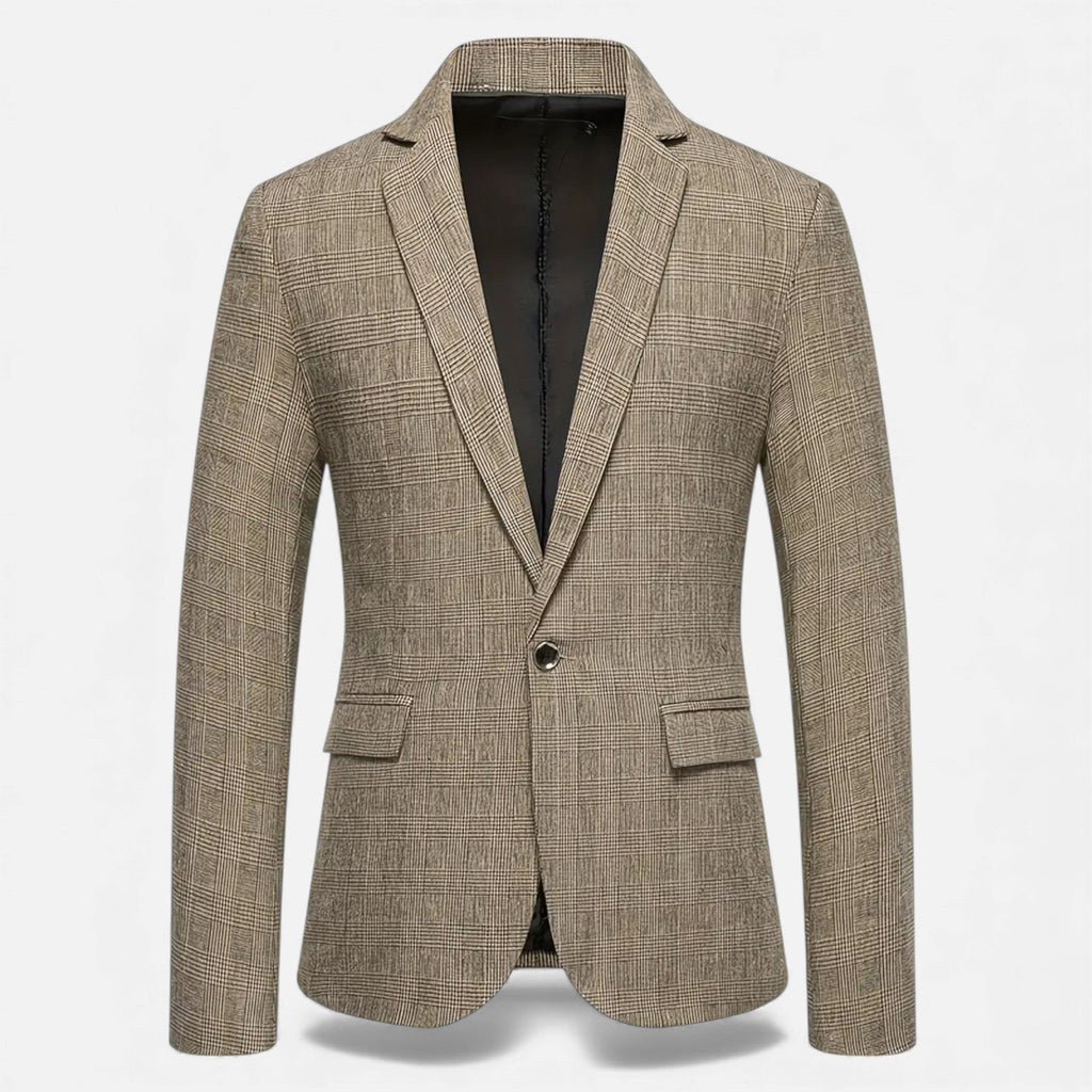 Rocal Outlet | Men’s Check Tweed Blazer – Classic Single-Breasted Design