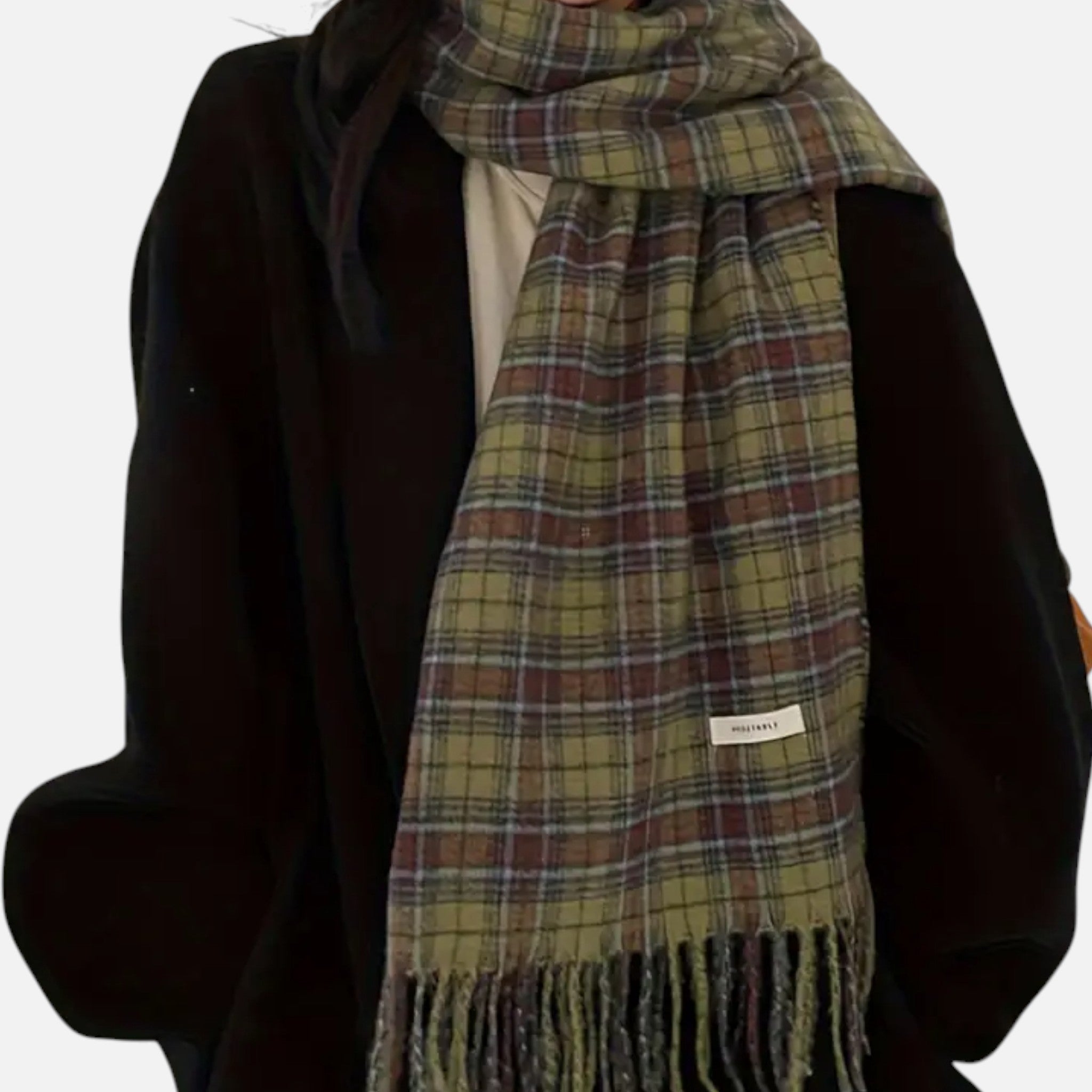 Rocal Outlet | Women’s Green Plaid Scarf – Soft Tassel Shawl Elegance