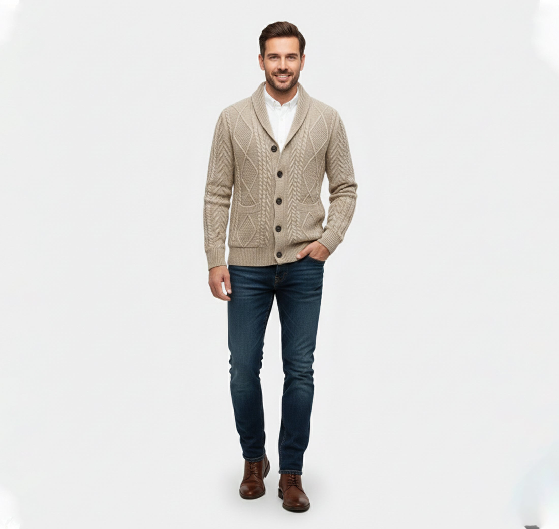 Rocal Outlet | Men’s Knit Cardigan Jacket – Jacquard Warm Edition