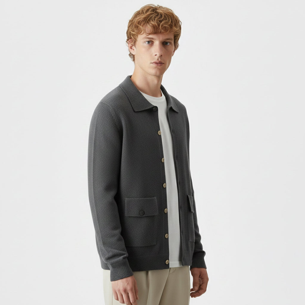 Rocal Outlet | Men’s Wool Cardigan – Polo Collar Classic
