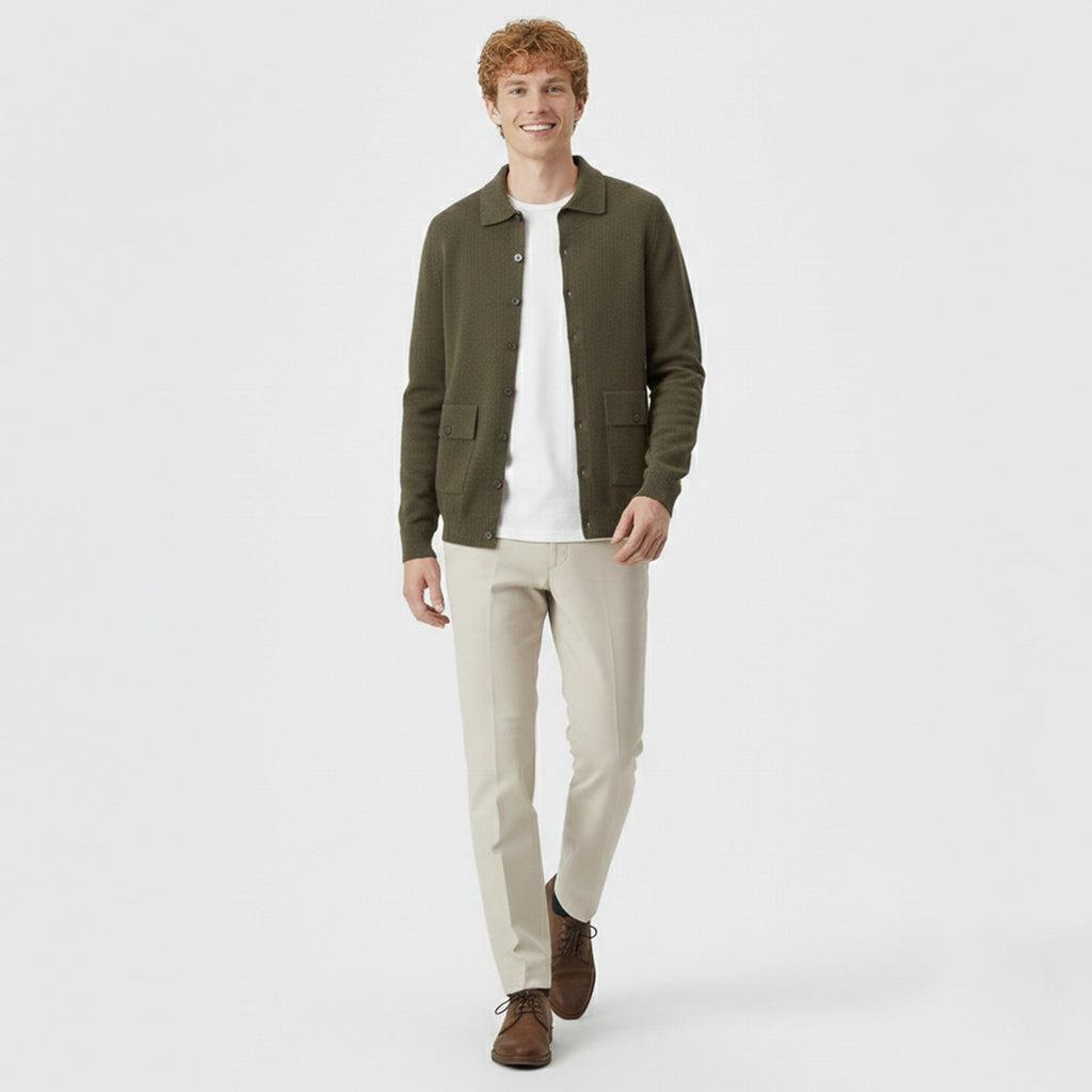 Rocal Outlet | Men’s Wool Cardigan – Polo Collar Classic