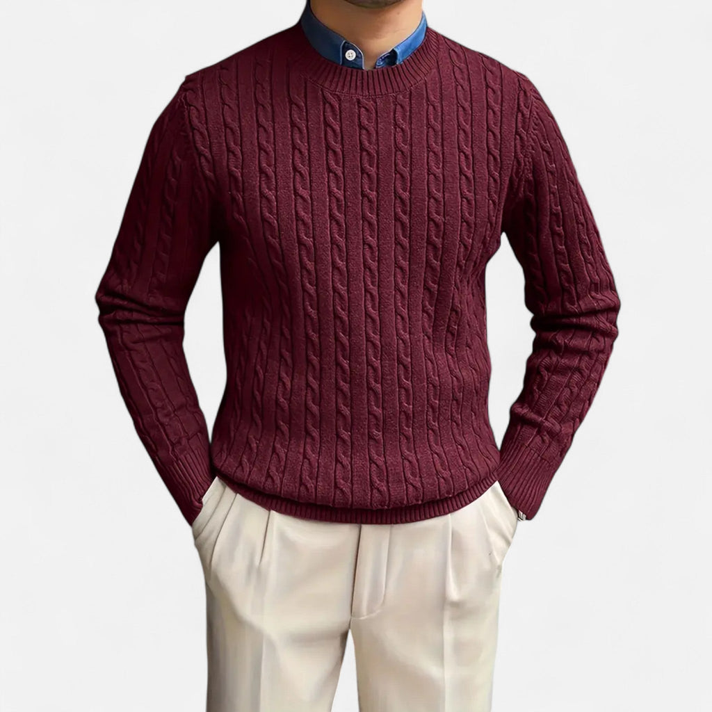 Rocal Outlet | Men’s Round Neck Twisted Rope Knit Sweater – Classic Cable Jumper