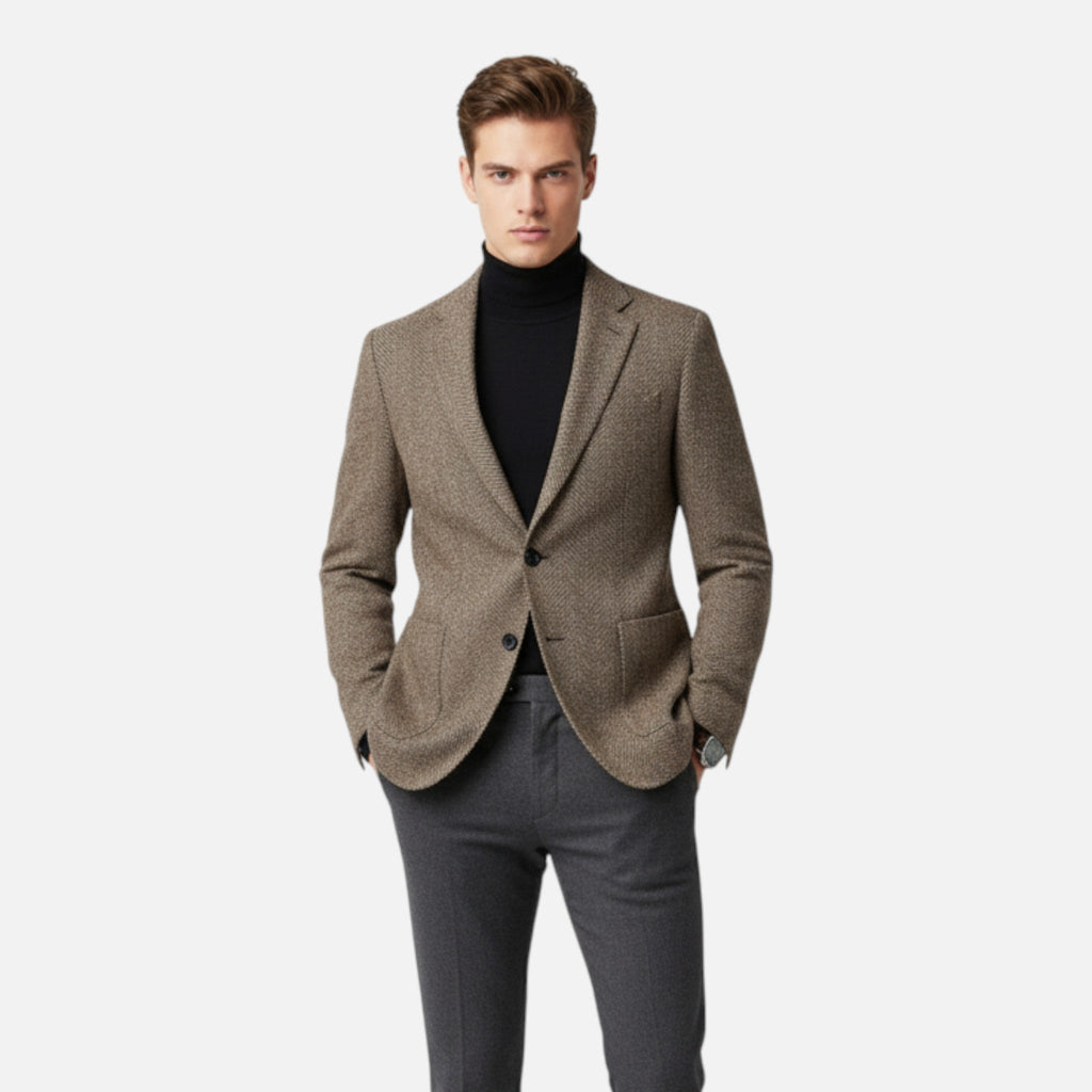 Rocal Outlet | Men’s Herringbone Wool Blazer – Classic Single-Breasted Refinement