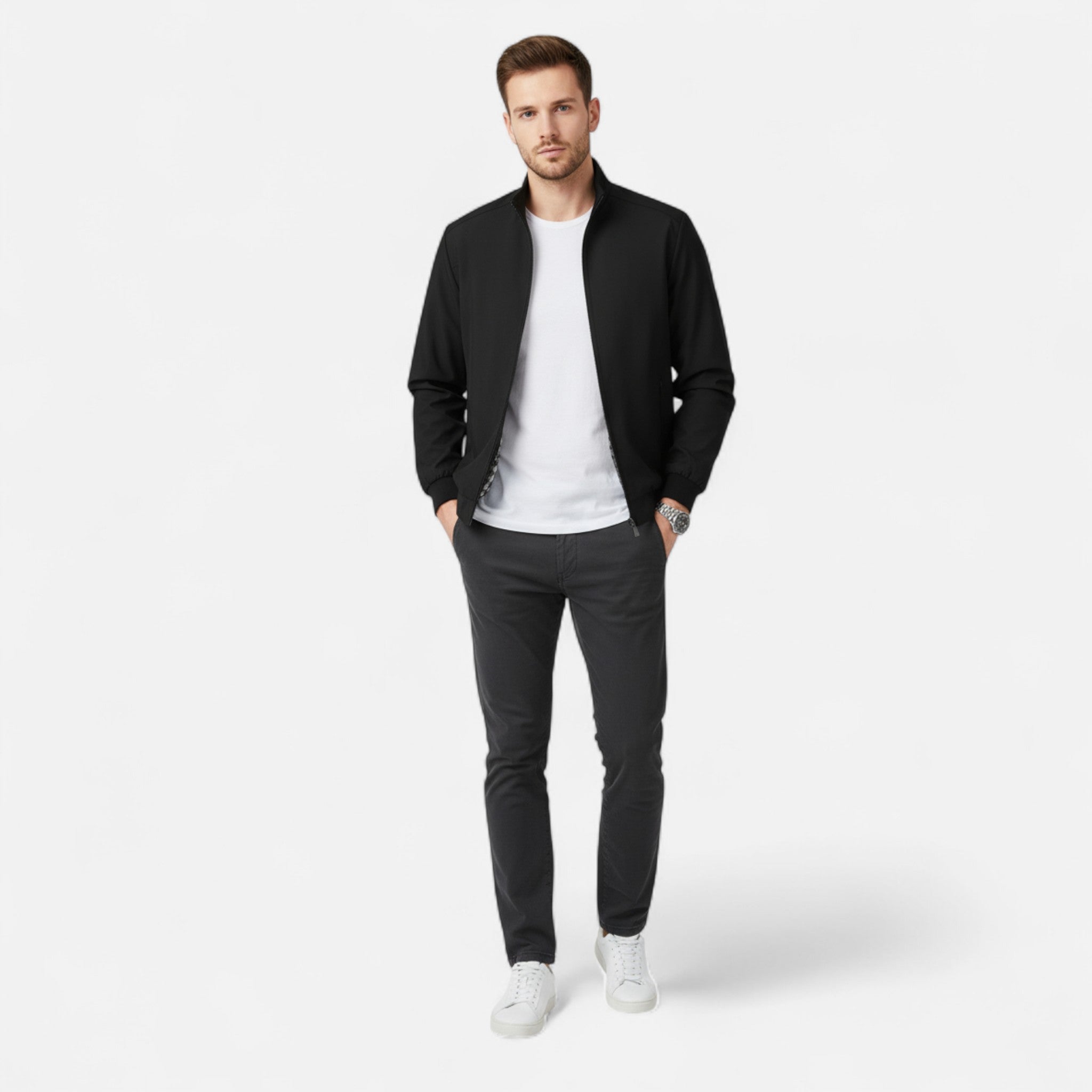 Rocal Outlet | Men’s Jacket – Lightweight Zip-Up Beige Elegance