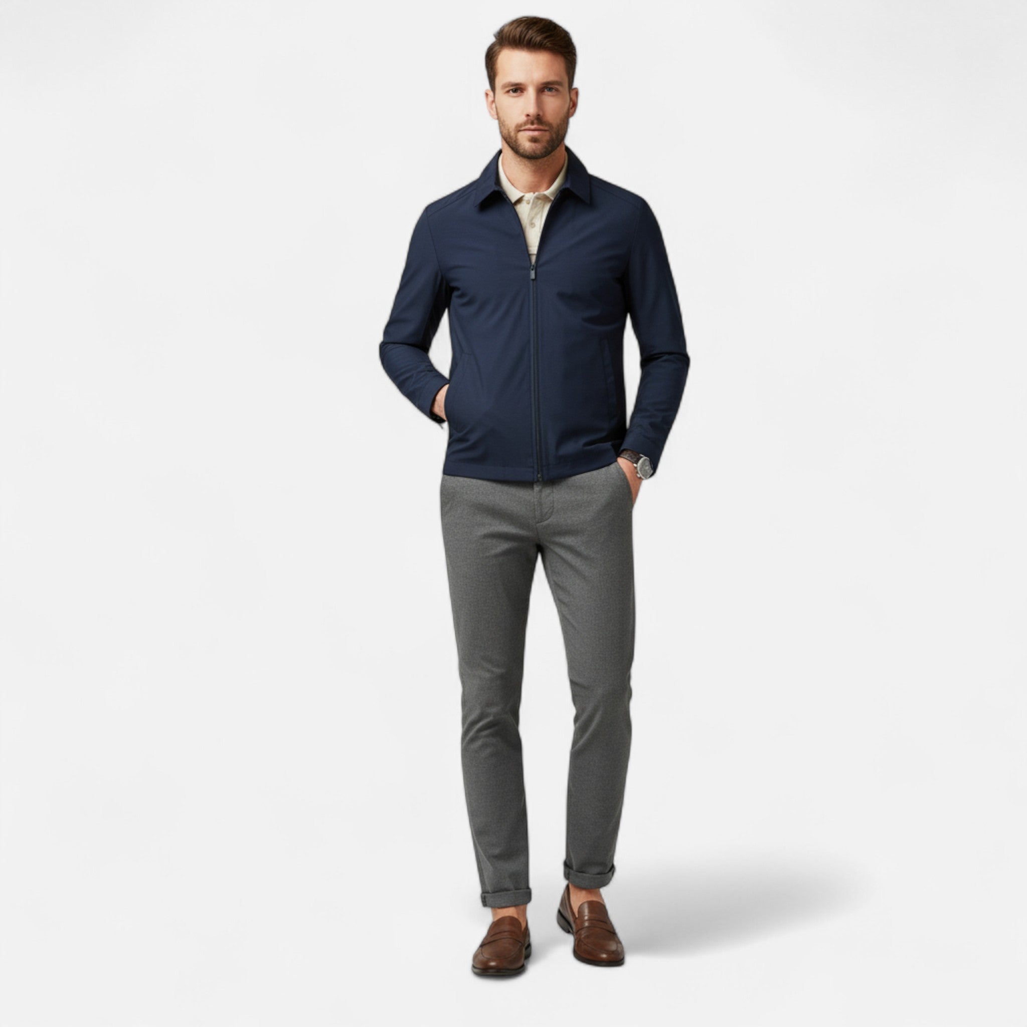 Rocal Outlet | Men’s Jacket – Lightweight Turn-Down Collar Elegance