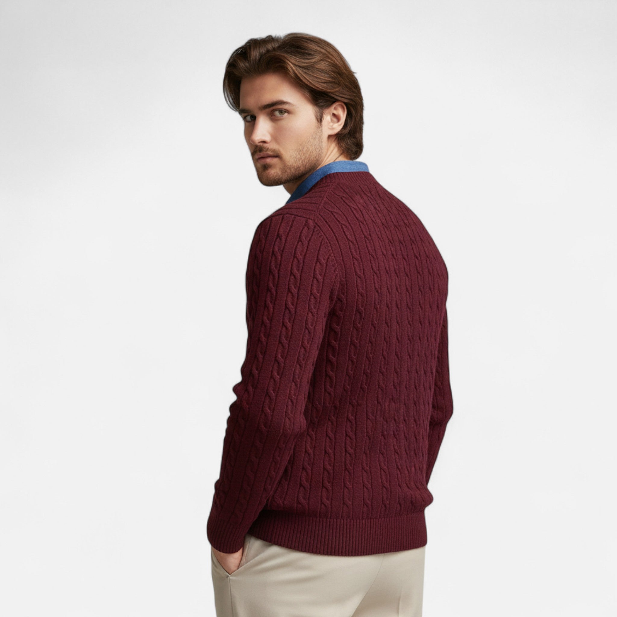 Rocal Outlet | Men’s Round Neck Twisted Rope Knit Sweater – Classic Cable Jumper