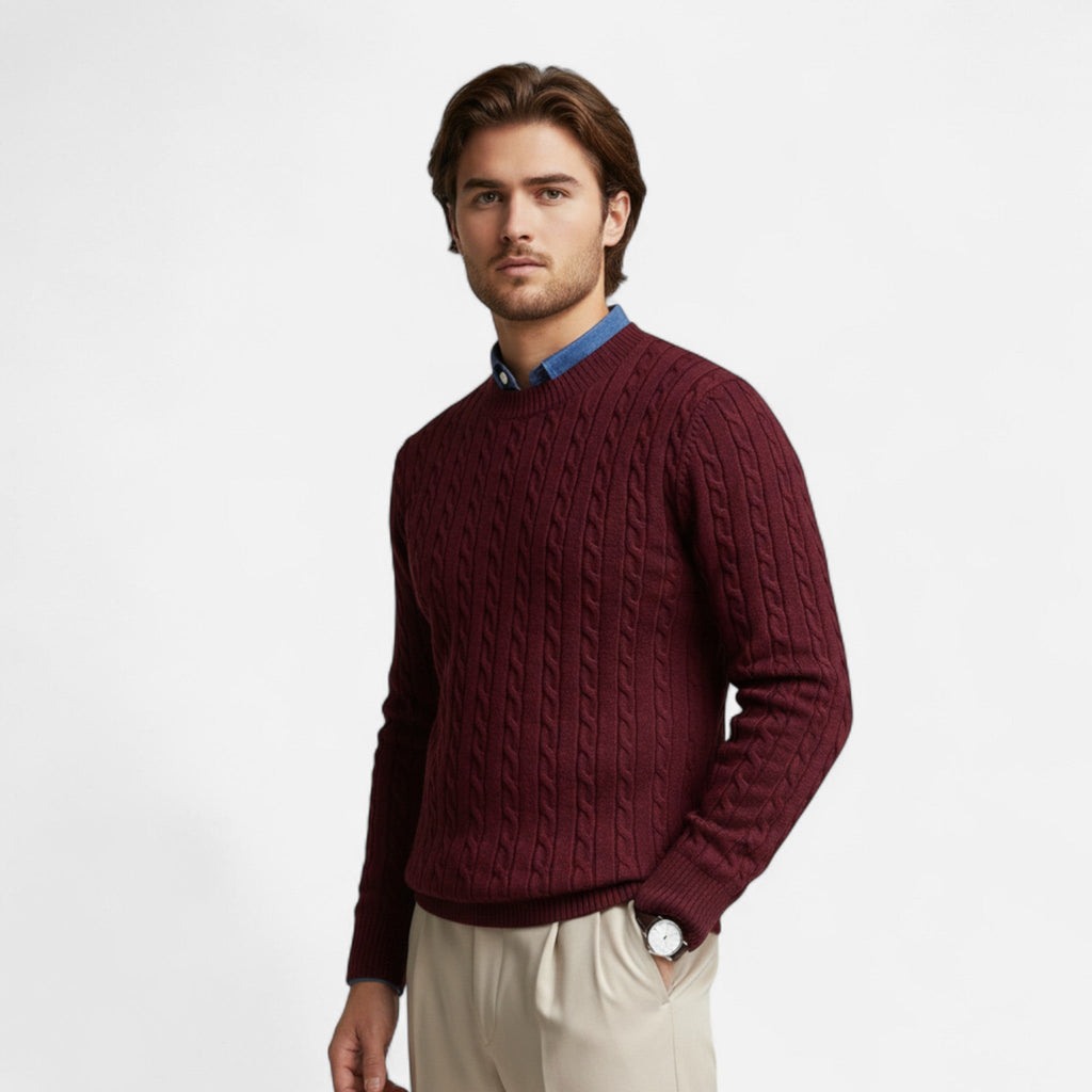 Rocal Outlet | Men’s Round Neck Twisted Rope Knit Sweater – Classic Cable Jumper
