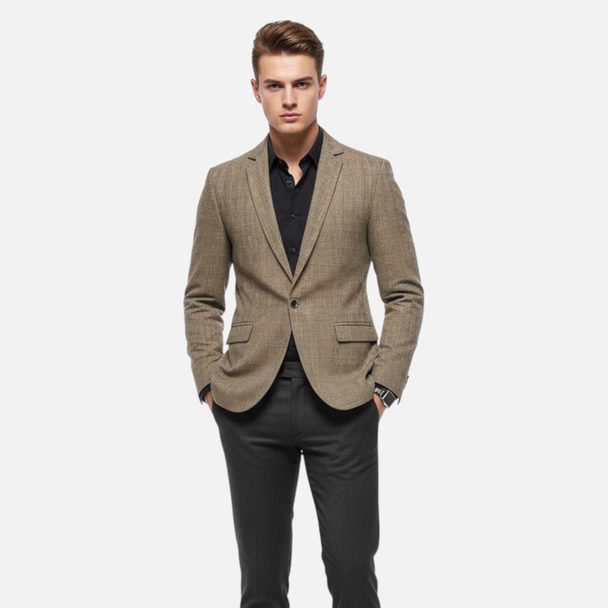 Rocal Outlet | Men’s Check Tweed Blazer – Classic Single-Breasted Design