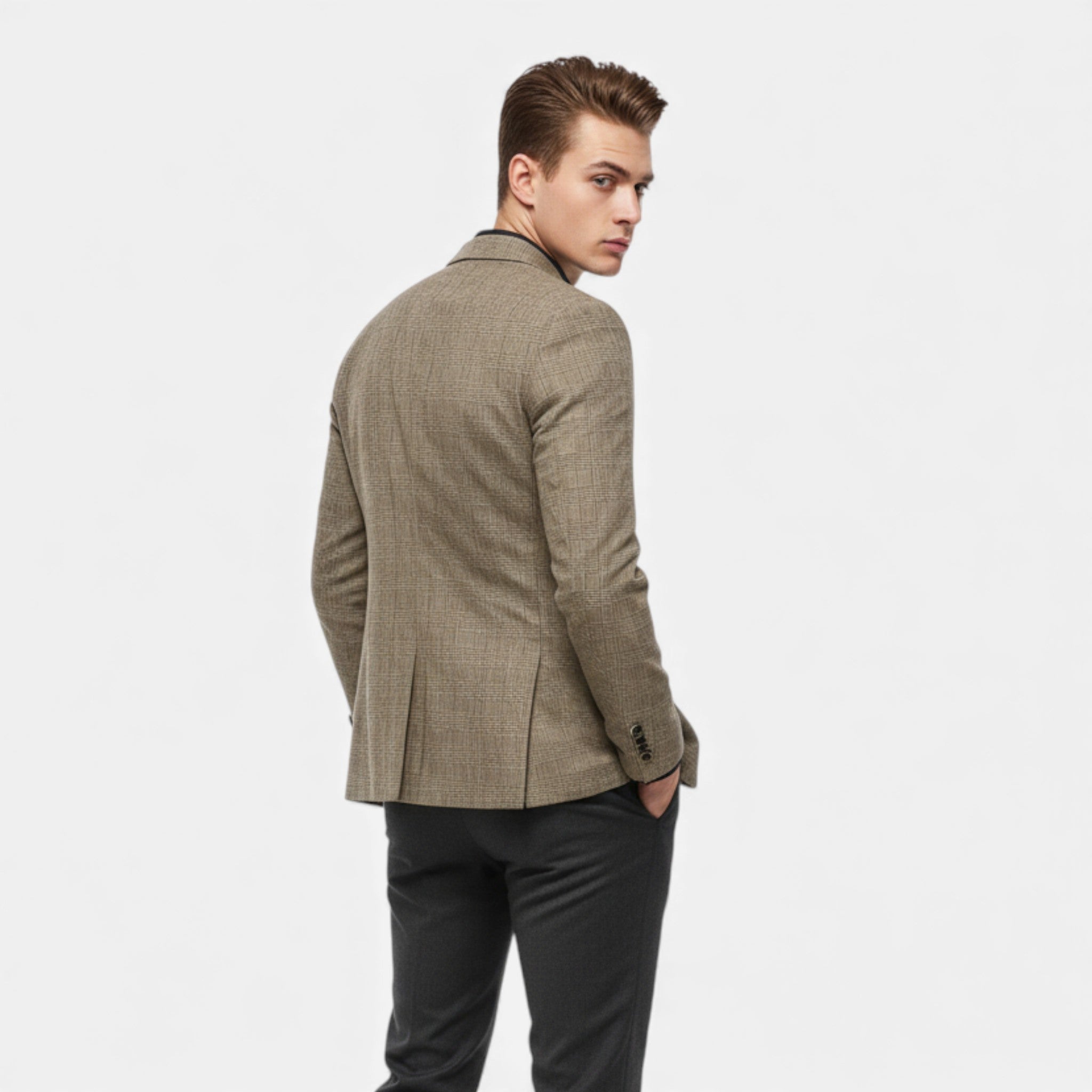 Rocal Outlet | Men’s Check Tweed Blazer – Classic Single-Breasted Design