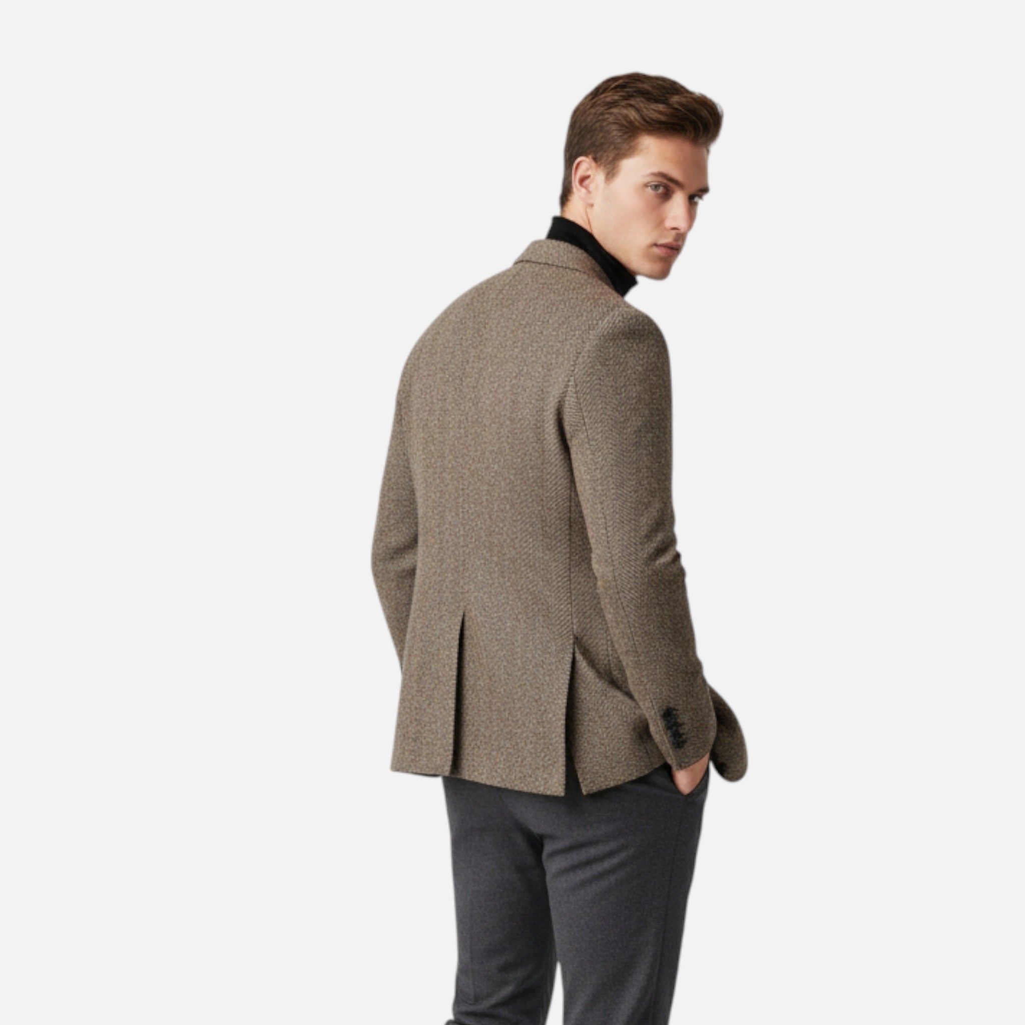 Rocal Outlet | Men’s Herringbone Wool Blazer – Classic Single-Breasted Refinement