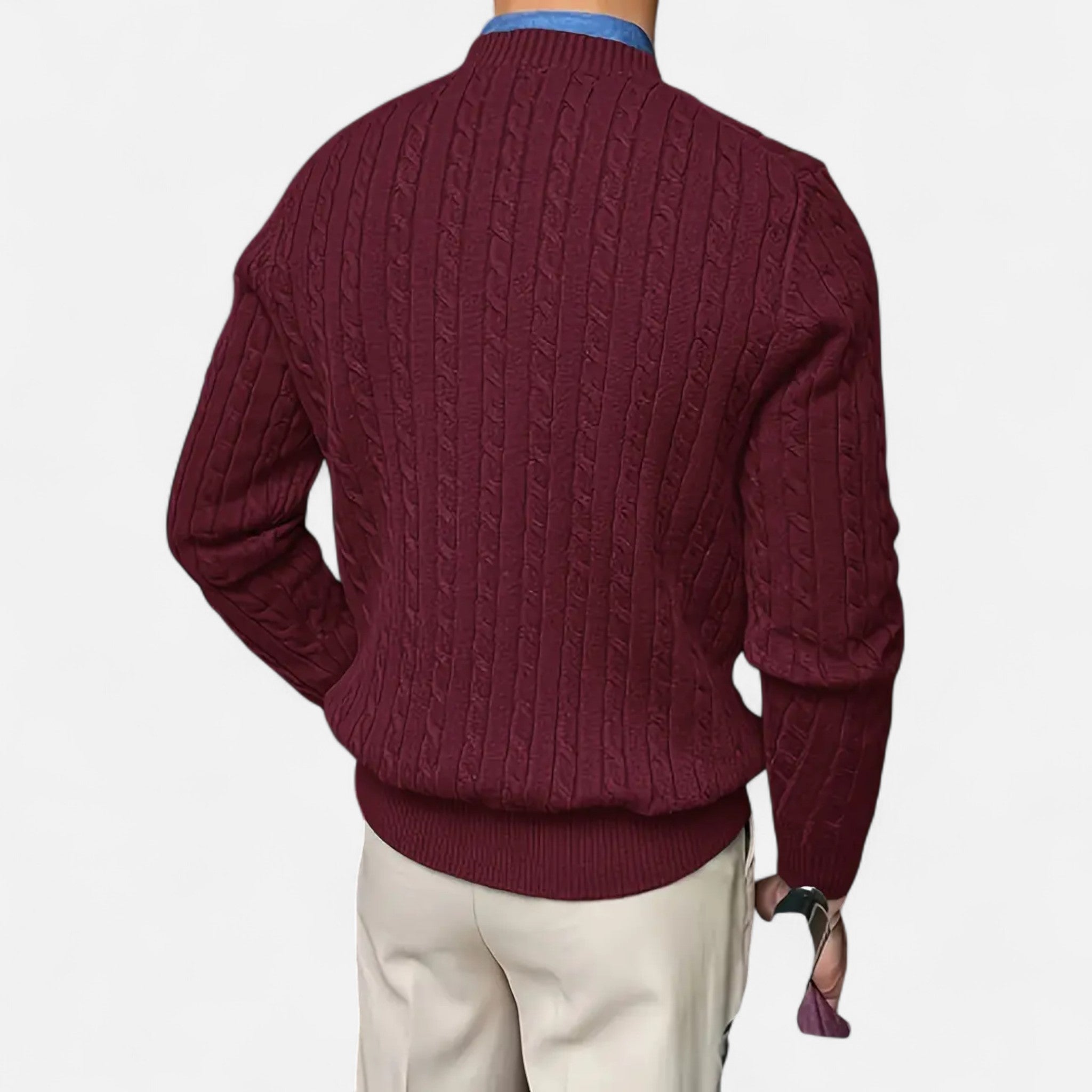 Rocal Outlet | Men’s Round Neck Twisted Rope Knit Sweater – Classic Cable Jumper