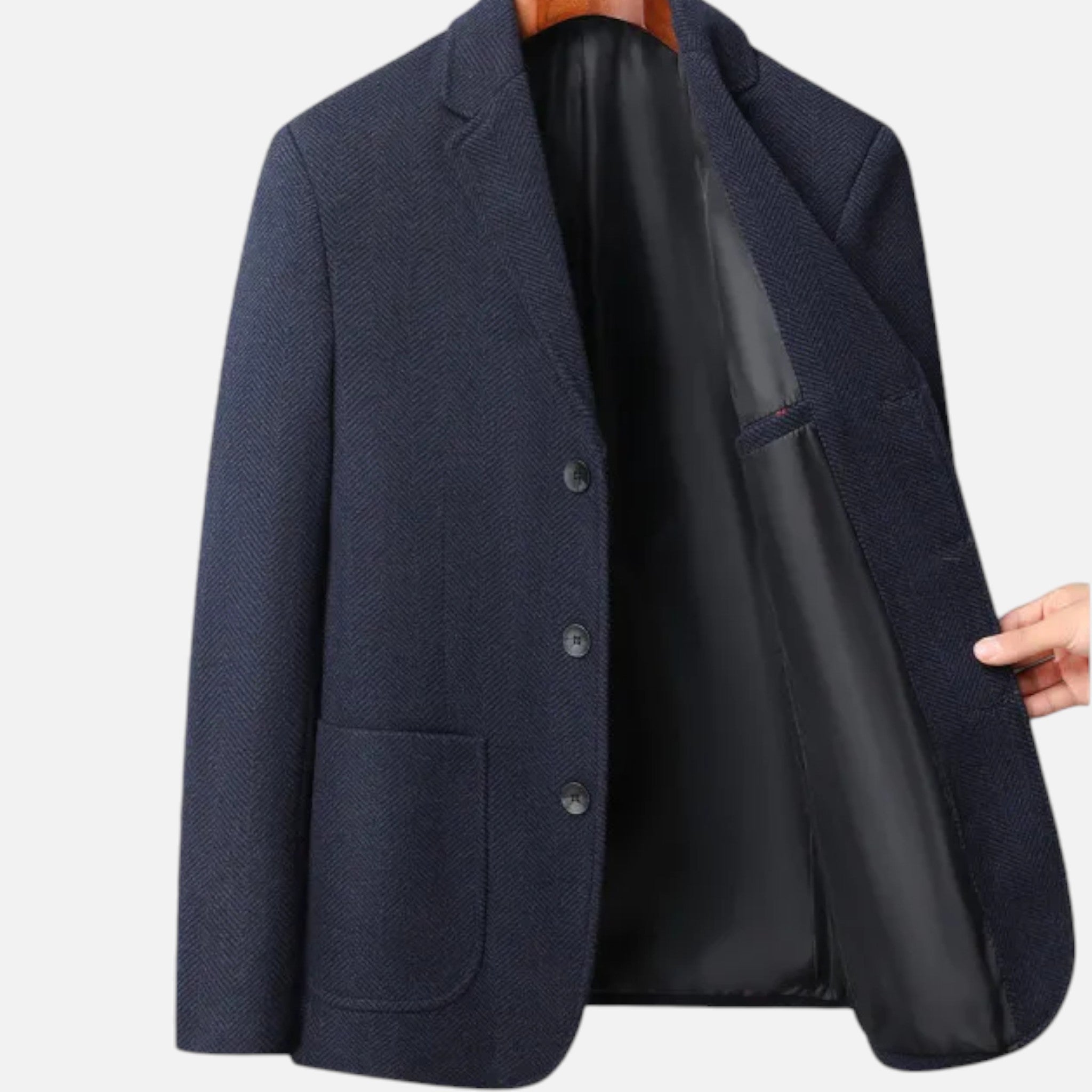 Rocal Outlet | Men’s Herringbone Wool Blazer – Classic Single-Breasted Refinement