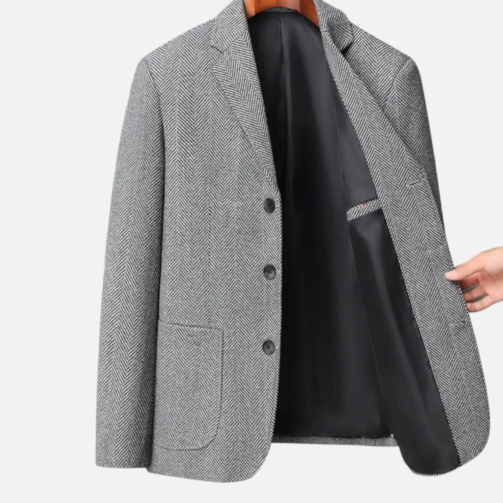 Rocal Outlet | Men’s Herringbone Wool Blazer – Classic Single-Breasted Refinement