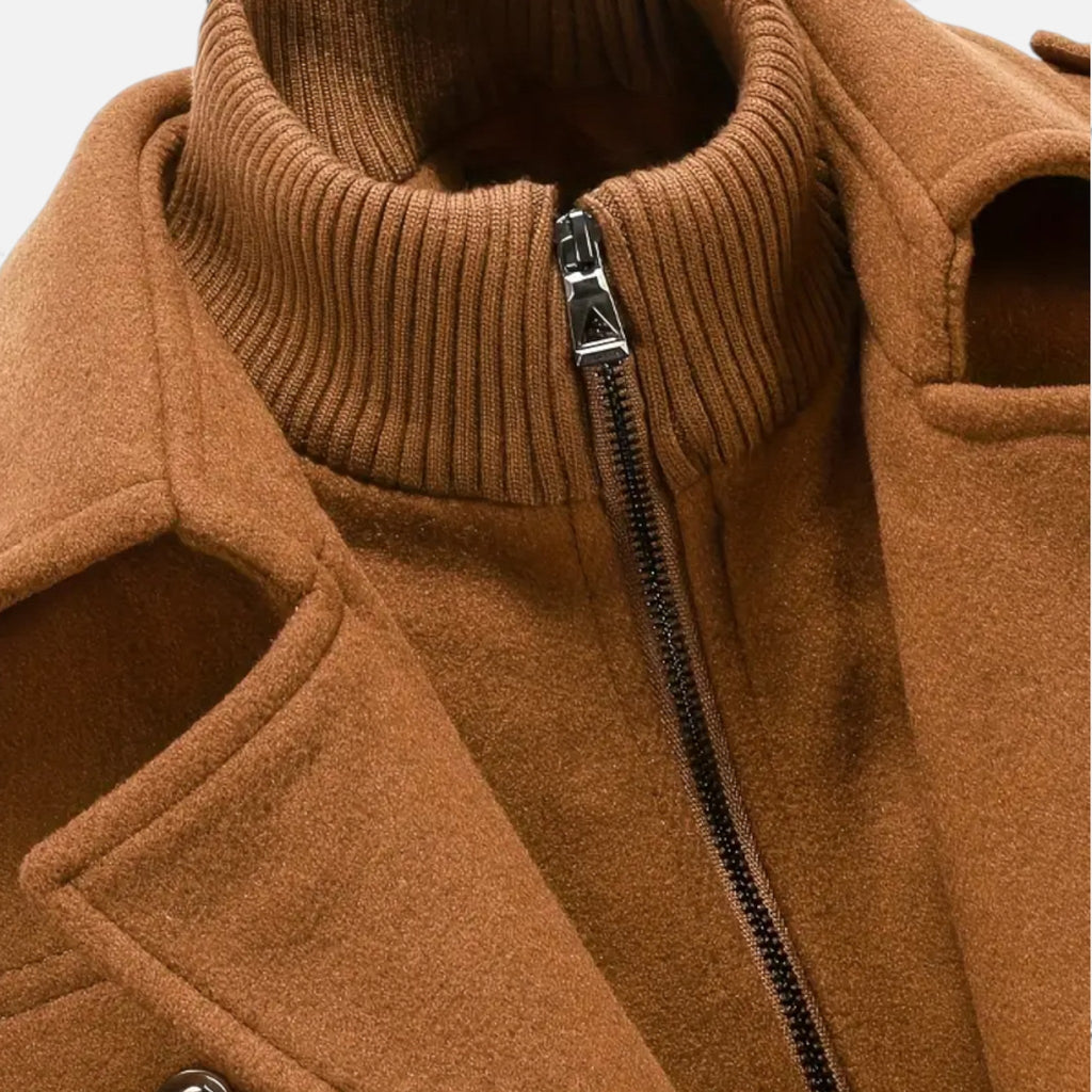 Rocal Outlet | Men’s Long Coat – Vintage Contrast-Collar Elegance