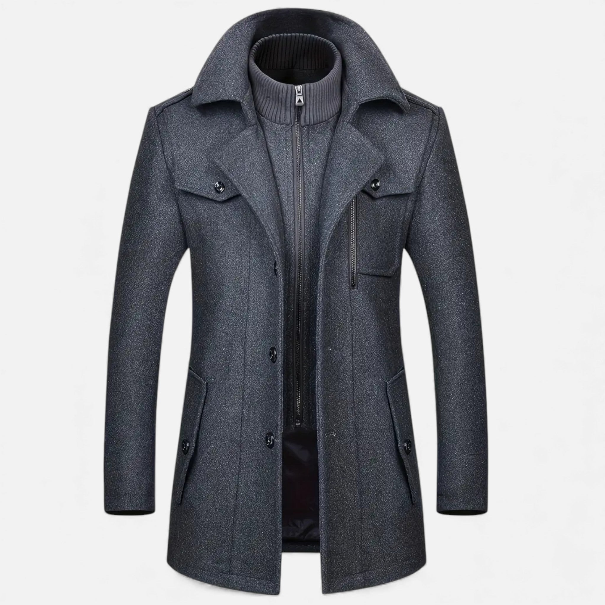 Rocal Outlet | Abrigo Largo de Hombre – Elegancia Vintage con Cuello en Contraste