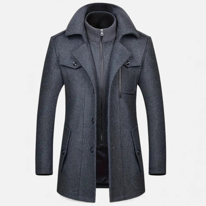 Rocal Outlet | Abrigo Largo de Hombre – Elegancia Vintage con Cuello en Contraste