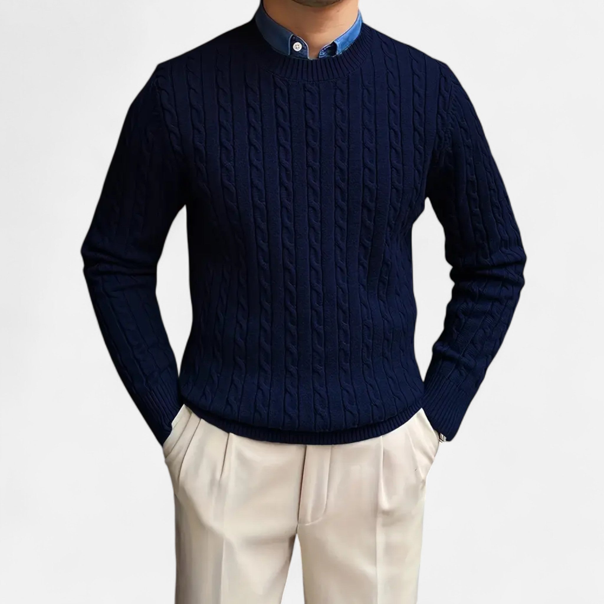 Rocal Outlet | Men’s Round Neck Twisted Rope Knit Sweater – Classic Cable Jumper