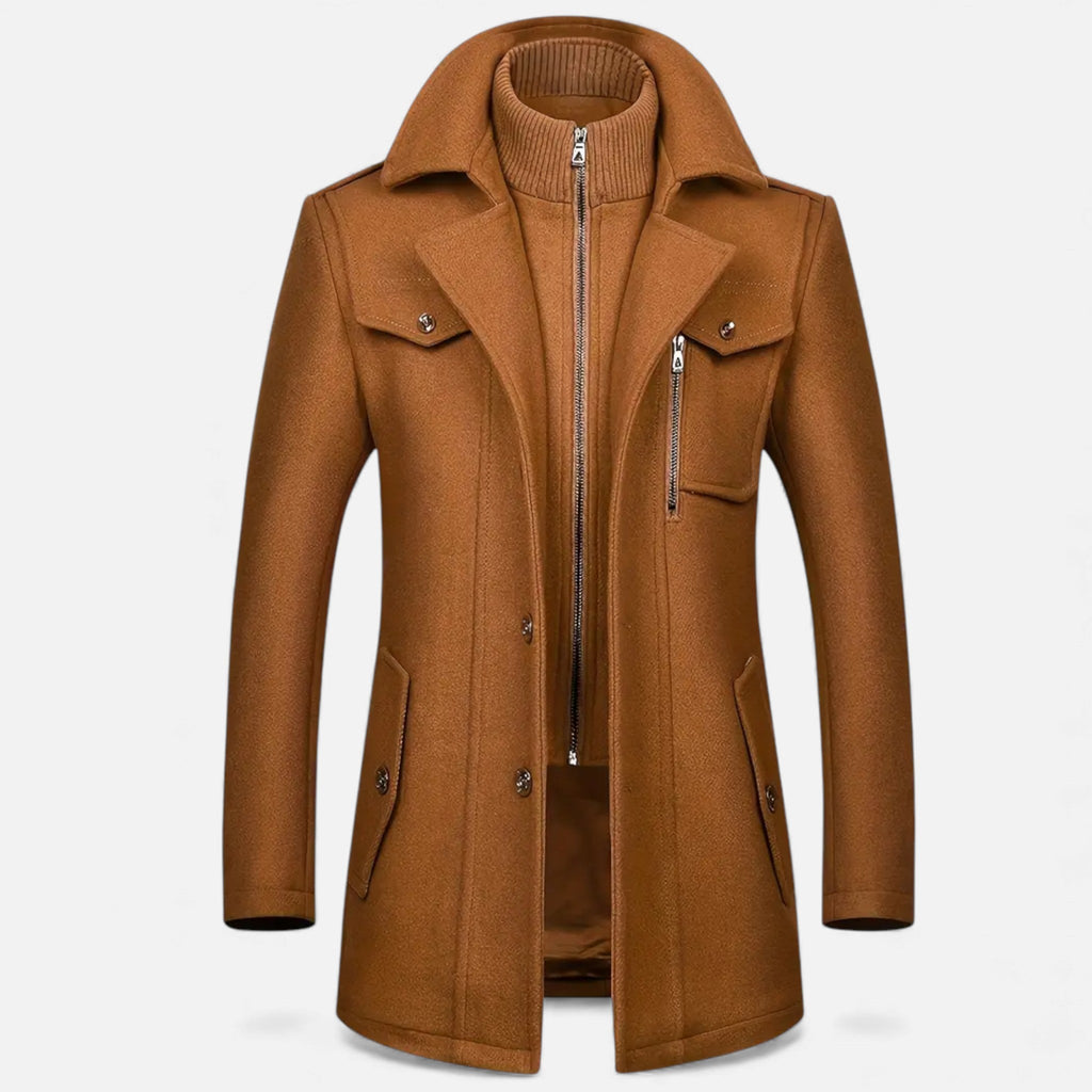 Rocal Outlet | Men’s Long Coat – Vintage Contrast-Collar Elegance