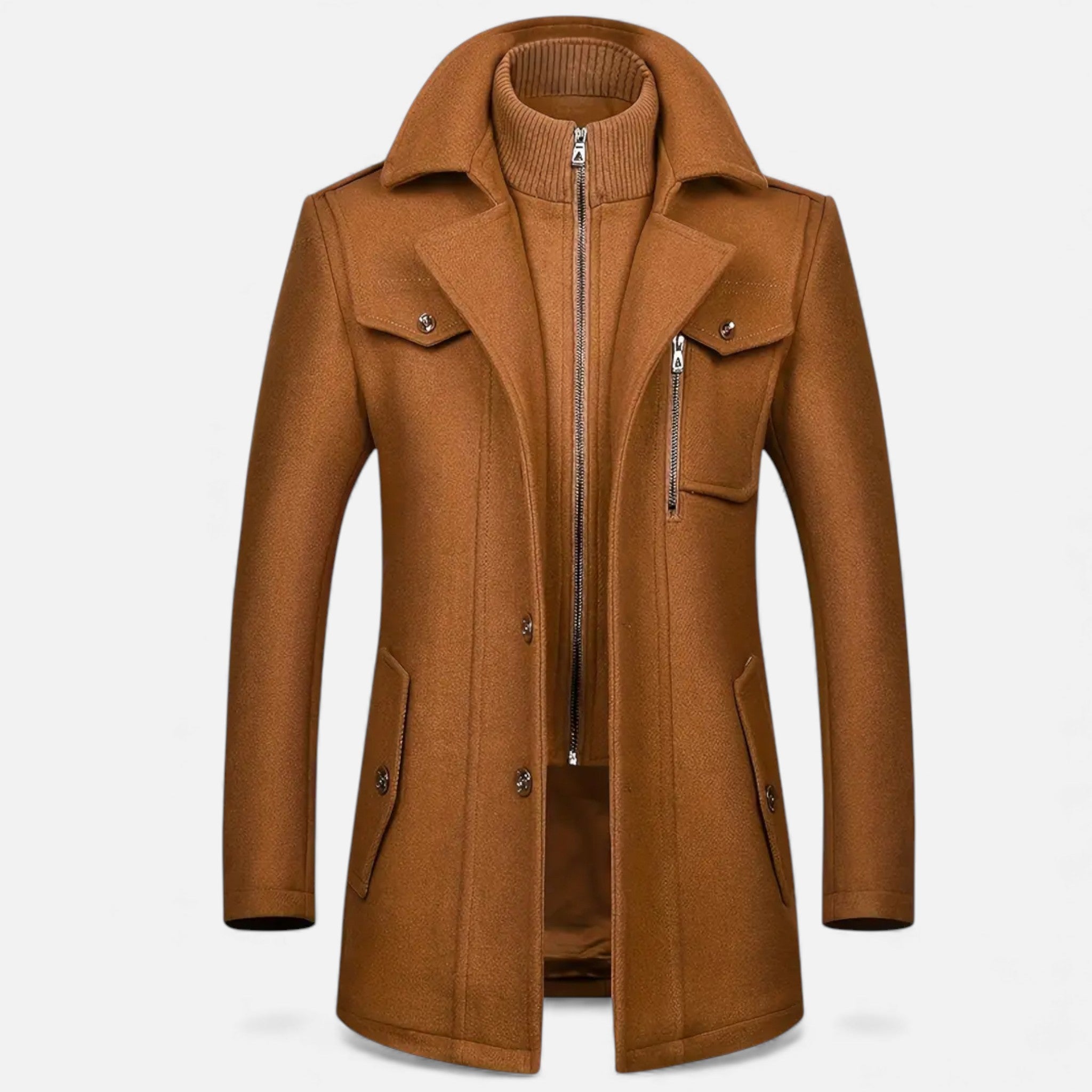 Rocal Outlet | Men’s Long Coat – Vintage Contrast-Collar Elegance