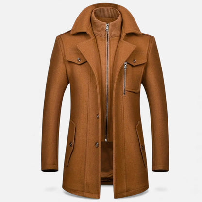 Rocal Outlet | Abrigo Largo de Hombre – Elegancia Vintage con Cuello en Contraste