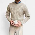 Rocal Outlet | Men’s Round Neck Twisted Rope Knit Sweater – Classic Cable Jumper